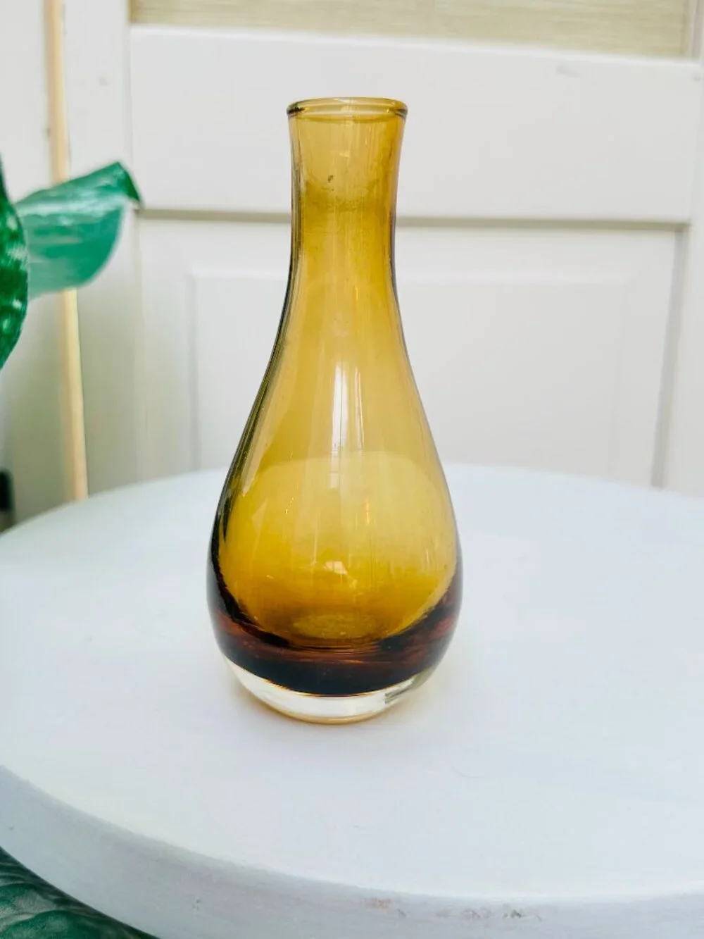 Pier 1 Amber Glass Bud Vase Early 2000s Hand Blown Style Decorative Vase